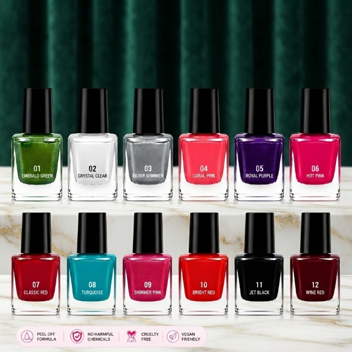 Pack of 12 - Peel Off Nail Paints